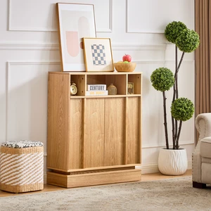 Sideboard Buffet Cabinet with Storage, Farmhouse Fluted Sideboard with 2 Doors & Adjustable Shelf, TV Media Console, Storage Cabinet for Entryway Hallway Kitchen Dining Living Room, Natural