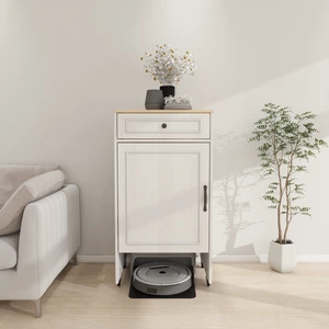 Robot Vacuum Stand Cabinet with Wheels, Sweeping Robot Storage Rack with Doors and Drawers, Side Table for Living Room, Home Office, Kitchen-Antique White Robot Vacuum Stand Cabinet with Wheels, Sweeping Robot Storage Rack with Doors and Drawers, Side Table for Living Room, Home Office, Kitchen-Antique White
