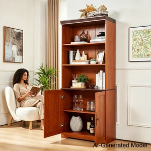 70.86"(180cm) Tall Storage Cabinet, 5 Tier Cube Display Cabinet with Adjustable Shelves and Barn Doors, MDF Wood Freestanding Display Bookshelves for Bedroom,Living Room, Kitchen, Pantry, Bar Cabinet 70.86"(180cm) Tall Storage Cabinet, 5 Tier Cube Display Cabinet with Adjustable Shelves and Barn Doors, MDF Wood Freestanding Display Bookshelves for Bedroom,Living Room, Kitchen, Pantry, Bar Cabinet