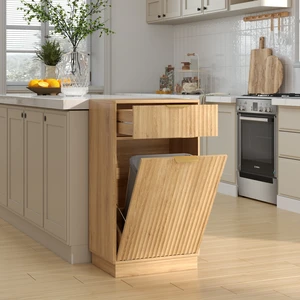10-Gallon Woodgrain Tilt-Out Trash Can Cabinet with Wave-Textured Drawer & Pull-Out Bin - Multipurpose Kitchen/Bath Organizer in Oak Finish 10-Gallon Woodgrain Tilt-Out Trash Can Cabinet with Wave-Textured Drawer & Pull-Out Bin - Multipurpose Kitchen/Bath Organizer in Oak Finish