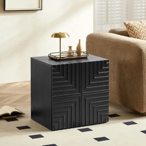 20.47'' Wooden Side Cabinet with Geometric Embossed Relief Nightstand with 2 Drawers, Suitable for Bedrooms and Living Rooms,No Need Assembly.BLACK