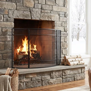 Black Curved Freestanding Fireplace Screen, 51" W × 35" H Iron Mesh Fire Spark Barrier for Home Indoor Fireplace Black Curved Freestanding Fireplace Screen, 51" W × 35" H Iron Mesh Fire Spark Barrier for Home Indoor Fireplace