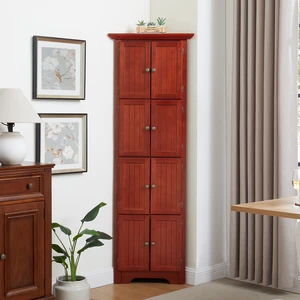 4-Tier 72" Corner Kitchen Pantry Storage Cabinet with 8 Doors Tall Storage Cabinet, Corner Cabinet and Shelves, Home farmhouse bookshelf Cabinet for Bathroom, Living room, Kitchen Cherry 4-Tier 72" Corner Kitchen Pantry Storage Cabinet with 8 Doors Tall Storage Cabinet, Corner Cabinet and Shelves, Home farmhouse bookshelf Cabinet for Bathroom, Living room, Kitchen Cherry