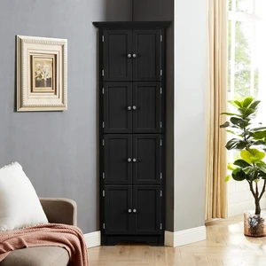 Tall Storage Cabinet with Doors and 4 Shelves for Living Room, Kitchen, Office, Bedroom, Bathroom, Modern, Black Tall Storage Cabinet with Doors and 4 Shelves for Living Room, Kitchen, Office, Bedroom, Bathroom, Modern, Black
