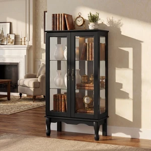 Curio Cabinet Lighted Curio Diapaly Cabinet with Adjustable Shelves and Mirrored Back Panel, Tempered Glass Doors (Black, 3 Tier), (E26 light bulb not included) Curio Cabinet Lighted Curio Diapaly Cabinet with Adjustable Shelves and Mirrored Back Panel, Tempered Glass Doors (Black, 3 Tier), (E26 light bulb not included)
