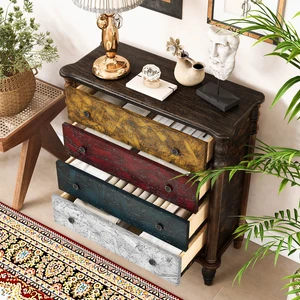 Farmhouse Chest of Drawers for Bedroom, 32'' Tall Dresser for Closet, Rustic Wood Dressers with 4 Solid Wood Feet for Bedroom, Hallway, Entryway, Colorful Farmhouse Chest of Drawers for Bedroom, 32'' Tall Dresser for Closet, Rustic Wood Dressers with 4 Solid Wood Feet for Bedroom, Hallway, Entryway, Colorful