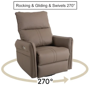 270° Power Swivel Rocker Recliner Chair, Electric Glider Reclining Sofa with USB Ports, PU Faux Leather Power Swivel Glider, Rocking Chair,Nursery Recliners for Living Room Bedroom(Brown+270° Swivel) 270° Power Swivel Rocker Recliner Chair, Electric Glider Reclining Sofa with USB Ports, PU Faux Leather Power Swivel Glider, Rocking Chair,Nursery Recliners for Living Room Bedroom(Brown+270° Swivel)