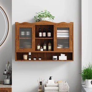 35.4"Retro 2 Door Sliding Cabinet Three Layers of Storage Space,Suitable for Bathrooms,Kitchens,Dining Rooms,Brown