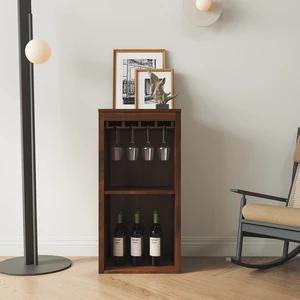 Brown walnut color modular wine bar Cabinet with Storage Shelves with Hutch for Dining Room Brown walnut color modular wine bar Cabinet with Storage Shelves with Hutch for Dining Room