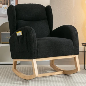 049-Teddy Fabric Leisure Rocking Chair With Wing back, Nursery Rocking Chair With Larger Seat,Thickened Headrest And High Backrest, Storage Pocket On The Right Side,The Base Rocker Is Solid Wood,Black 049-Teddy Fabric Leisure Rocking Chair With Wing back, Nursery Rocking Chair With Larger Seat,Thickened Headrest And High Backrest, Storage Pocket On The Right Side,The Base Rocker Is Solid Wood,Black