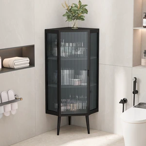 22.25'' Floor Coner Cabinet,Three Tiers with Tempered Glass Doors and Storage Shelves for Bathroom, Living Room and Bedroom (Black)(same sku:W757P180792) 22.25'' Floor Coner Cabinet,Three Tiers with Tempered Glass Doors and Storage Shelves for Bathroom, Living Room and Bedroom (Black)(same sku:W757P180792)