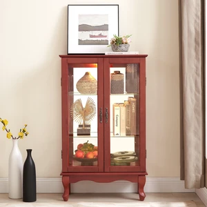 2 Doors Curio Cabinet with Tempered Glass Doors, Curio Cabinets with Mirrored Back Panel and Adjustable Shelves, Lighted Display Cabinet for Home, Office Light Bulb Included Cherry 2 Doors Curio Cabinet with Tempered Glass Doors, Curio Cabinets with Mirrored Back Panel and Adjustable Shelves, Lighted Display Cabinet for Home, Office Light Bulb Included Cherry