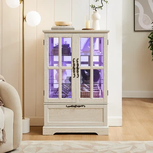 White Display Cabinet with Full-Color RGB Light Strip and Flip-Top Drawer,Freestanding Storage Bookcase for Dining Room,Living Room,Bedroom and Entryway White Display Cabinet with Full-Color RGB Light Strip and Flip-Top Drawer,Freestanding Storage Bookcase for Dining Room,Living Room,Bedroom and Entryway