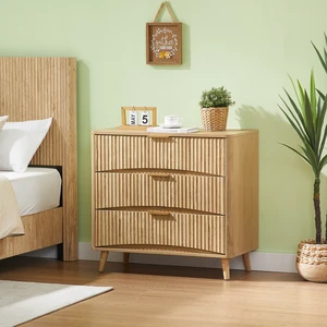 Fluted 3 Drawer Dresser Set of 2, Modern Tall Chest of Drawers with Vertical Grooved Design, Wood Storage Cabinet with Metal Handles for Bedroom Living Room, Oak. (31.5"W x 15"D x 30"H). Fluted 3 Drawer Dresser Set of 2, Modern Tall Chest of Drawers with Vertical Grooved Design, Wood Storage Cabinet with Metal Handles for Bedroom Living Room, Oak. (31.5"W x 15"D x 30"H).