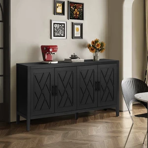 60 inches Modern Farmhouse Accent Cabinet with 4 Doors and Adjustable Shelf Wood Sideboard Buffet Cabinet Console Table Credenza Buffet Table for Kitchen Dining Room Entryway Hallway(Antique Black) 60 inches Modern Farmhouse Accent Cabinet with 4 Doors and Adjustable Shelf Wood Sideboard Buffet Cabinet Console Table Credenza Buffet Table for Kitchen Dining Room Entryway Hallway(Antique Black)