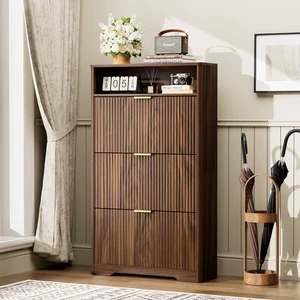 Shoe Cabinet Storage for Entryway Hidden Shoes Storage Cabinet with 3 Flip Drawers, Tall Free Standing Shoe Organizer Rack for Foyer, Hallway. Walnut ,31.6'' L x 9.6'' W x 54.4'' H. Shoe Cabinet Storage for Entryway Hidden Shoes Storage Cabinet with 3 Flip Drawers, Tall Free Standing Shoe Organizer Rack for Foyer, Hallway. Walnut ,31.6'' L x 9.6'' W x 54.4'' H.