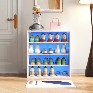 Shoe Box with RGB LED Light, Wooden Stackable Shoe Storage Box with Glass Door, Shoe Storage Bin Shoe Display Case for Sneakers (4 Tier-1) Shoe Box with RGB LED Light, Wooden Stackable Shoe Storage Box with Glass Door, Shoe Storage Bin Shoe Display Case for Sneakers (4 Tier-1)