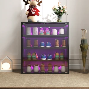 Shoe Box with RGB LED Light, Wooden Stackable Shoe Storage Box with Glass Door, Shoe Storage Bin Shoe Display Case for Sneakers (4 Tier-1) Shoe Box with RGB LED Light, Wooden Stackable Shoe Storage Box with Glass Door, Shoe Storage Bin Shoe Display Case for Sneakers (4 Tier-1)