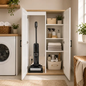 55.1" Tall Wooden Vacuum Storage Cabinet, Broom Closet Storage Cabinet with 2 Doors and a Adjustable Shelf, Cleaning Tool Cabinet for Living Room, Kitchen, Garage, Utility Room, Bathroom-White 55.1" Tall Wooden Vacuum Storage Cabinet, Broom Closet Storage Cabinet with 2 Doors and a Adjustable Shelf, Cleaning Tool Cabinet for Living Room, Kitchen, Garage, Utility Room, Bathroom-White