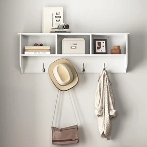 White Entryway Wall Mounted Coat Rack with 4 Dual Hooks Living Room Wooden Storage Shelf White Entryway Wall Mounted Coat Rack with 4 Dual Hooks Living Room Wooden Storage Shelf