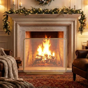 Tahlia 1-Panel Iron Fireplace Screen 38" x 33", Golden Finish Tahlia 1-Panel Iron Fireplace Screen 38" x 33", Golden Finish