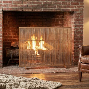 Willow 1-Panel Iron Fireplace Screen 39" x 30", Golden Finish Willow 1-Panel Iron Fireplace Screen 39" x 30", Golden Finish