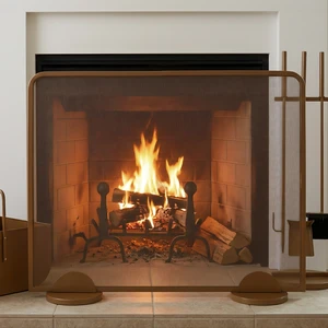 Freestanding SinglePanel Gold Metal Fireplace Screen, Decorative Spark Screen for Home Wood Burning Fireplace, 38" W x 32" H Freestanding SinglePanel Gold Metal Fireplace Screen, Decorative Spark Screen for Home Wood Burning Fireplace, 38" W x 32" H