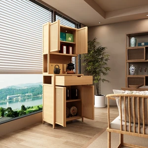 72-foot-tall, wood-coloured, double-door bamboo high-capacity storage cabinet for main living spaces such as dining rooms, bedrooms, and living rooms 72-foot-tall, wood-coloured, double-door bamboo high-capacity storage cabinet for main living spaces such as dining rooms, bedrooms, and living rooms