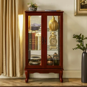 Curio Cabinet Lighted Curio Diapaly Cabinet with Adjustable Shelves and Mirrored Back Panel, Tempered Glass Doors (Cherry, 3 Tier), (E26 light bulb not included) Curio Cabinet Lighted Curio Diapaly Cabinet with Adjustable Shelves and Mirrored Back Panel, Tempered Glass Doors (Cherry, 3 Tier), (E26 light bulb not included)