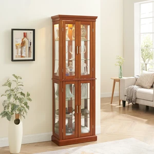 Curio Cabinet Lighted Curio Diapaly Cabinet with Adjustable Shelves and Mirrored Back Panel, Tempered Glass Doors (Walnut, 6 Tier), (E26 light bulb not included) Curio Cabinet Lighted Curio Diapaly Cabinet with Adjustable Shelves and Mirrored Back Panel, Tempered Glass Doors (Walnut, 6 Tier), (E26 light bulb not included)