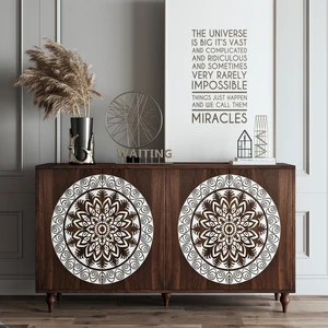 60" Vintage Mandala Carved Walnut Grain Sideboard, 4 Door Boho Buffet Cabinet, Mid-Century Elevated Legs Storage Credenza for Entryway, Dining Room, Living Room 60" Vintage Mandala Carved Walnut Grain Sideboard, 4 Door Boho Buffet Cabinet, Mid-Century Elevated Legs Storage Credenza for Entryway, Dining Room, Living Room
