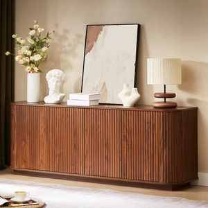 Sideboard Storage Cabinet TV Stand with wave pattern Buffet Cabinet Wooden Vertical Striped Cabinet for Kitchen/Bedroom/Entryway. Walnut, 64''W x 15''D x 24''H.