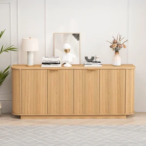 63 " Wavy Storage Sideboard, Double-Door Buffet Cabinet with Adjustable Shelves, Suitable for Kitchen, Living Room, Hallway - Versatile Storage (Natural)