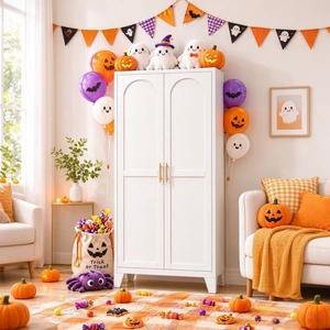 61'' 2 Shapely Doors Cabinet, Metal Storage Cabinet with Doors and Adjustable Shelves, for Bedroom, Living Room(White)