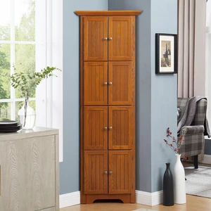 4-Tier 72" Corner Kitchen Pantry Storage Cabinet with 8 Doors Tall Storage Cabinet, Corner Cabinet and Shelves, Home farmhouse bookshelf Cabinet for Bathroom, Living room, Kitchen OAK 4-Tier 72" Corner Kitchen Pantry Storage Cabinet with 8 Doors Tall Storage Cabinet, Corner Cabinet and Shelves, Home farmhouse bookshelf Cabinet for Bathroom, Living room, Kitchen OAK