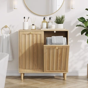 Sloping laundry basket with removable inner basket, concealed laundry basket, bathroom laundry storage cabinet, freestanding household storage rack, oak color Sloping laundry basket with removable inner basket, concealed laundry basket, bathroom laundry storage cabinet, freestanding household storage rack, oak color