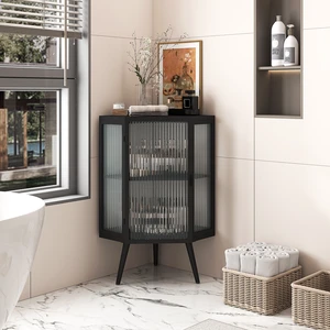 22.25" Floor Coner Cabinet with Tempered Glass Door & Storage Shelves for Bathroom, Living Room, Bedroom (Black)(same sku:W757130158) 22.25" Floor Coner Cabinet with Tempered Glass Door & Storage Shelves for Bathroom, Living Room, Bedroom (Black)(same sku:W757130158)