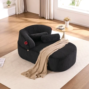 Chaise Lounge Chair with 2 Neck Pillows, Curved Upholstered Accent Chair, Wide-Wale Corduroy Comfy Reading Chair, No Assembly Required, Modern Lounge Seating for Living Room, Bedroom & Apartment Chaise Lounge Chair with 2 Neck Pillows, Curved Upholstered Accent Chair, Wide-Wale Corduroy Comfy Reading Chair, No Assembly Required, Modern Lounge Seating for Living Room, Bedroom & Apartment
