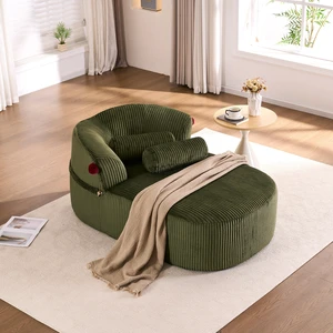 Chaise Lounge Chair with 2 Neck Pillows, Curved Upholstered Accent Chair, Wide-Wale Corduroy Comfy Reading Chair, No Assembly Required, Modern Lounge Seating for Living Room, Bedroom & Apartment Chaise Lounge Chair with 2 Neck Pillows, Curved Upholstered Accent Chair, Wide-Wale Corduroy Comfy Reading Chair, No Assembly Required, Modern Lounge Seating for Living Room, Bedroom & Apartment