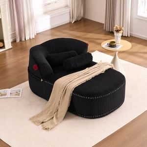 Chaise Lounge Chair with 2 Neck Pillows, Curved Upholstered Accent Chair, Wide-Wale Corduroy Comfy Reading Chair, No Assembly Required, Modern Lounge Seating for Living Room, Bedroom & Apartment Chaise Lounge Chair with 2 Neck Pillows, Curved Upholstered Accent Chair, Wide-Wale Corduroy Comfy Reading Chair, No Assembly Required, Modern Lounge Seating for Living Room, Bedroom & Apartment