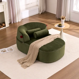 Chaise Lounge Chair with 2 Neck Pillows, Curved Upholstered Accent Chair, Wide-Wale Corduroy Comfy Reading Chair, No Assembly Required, Modern Lounge Seating for Living Room, Bedroom & Apartment Chaise Lounge Chair with 2 Neck Pillows, Curved Upholstered Accent Chair, Wide-Wale Corduroy Comfy Reading Chair, No Assembly Required, Modern Lounge Seating for Living Room, Bedroom & Apartment