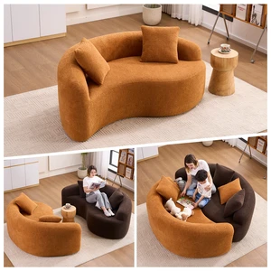 LY-042 S-Curved Chenille Sectional Sofa: Dual-Depth (21.3" & 26.8"), Orange, No Assembly, Compact for Small Spaces, 400 lbs, 66.9" L