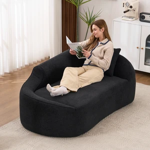 LY-048 Compression Curved Chaise Longue Chair Indoor, Modern Chenille Loveseat Couch with Deep Seat Sofa Bed with 1 Pillow, Sleeper Sofa Couch for Living Room, Bedroom, Apartment, Black LY-048 Compression Curved Chaise Longue Chair Indoor, Modern Chenille Loveseat Couch with Deep Seat Sofa Bed with 1 Pillow, Sleeper Sofa Couch for Living Room, Bedroom, Apartment, Black