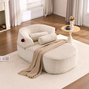 Chaise Lounge Chair with 2 Neck Pillows, Curved Upholstered Accent Chair, Wide-Wale Corduroy Comfy Reading Chair, No Assembly Required, Modern Lounge Seating for Living Room, Bedroom & Apartment Chaise Lounge Chair with 2 Neck Pillows, Curved Upholstered Accent Chair, Wide-Wale Corduroy Comfy Reading Chair, No Assembly Required, Modern Lounge Seating for Living Room, Bedroom & Apartment