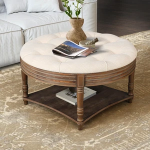Large Round WaterProof Ottoman Coffee Table 2 Tier Oversized Button Tufted Ottoman with Wooden Shelf Storage Farmhouse Upholstered Coffee Table Living Room Footstool Ottoman Linen(Beige) Large Round WaterProof Ottoman Coffee Table 2 Tier Oversized Button Tufted Ottoman with Wooden Shelf Storage Farmhouse Upholstered Coffee Table Living Room Footstool Ottoman Linen(Beige)