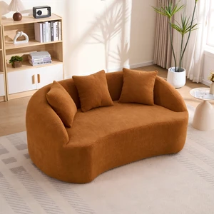 LY-049S Curved Modern Boneless Sofa Loveseat, Backrest Upgrade, 2-Seater Orange Chenille Compression Couch with 3 Pillows, Minimalist Modular Couches for Living Room, Office, Apartment, Guest Room LY-049S Curved Modern Boneless Sofa Loveseat, Backrest Upgrade, 2-Seater Orange Chenille Compression Couch with 3 Pillows, Minimalist Modular Couches for Living Room, Office, Apartment, Guest Room