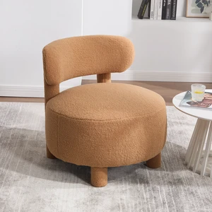 063-Teddy Fabric armless accent chair with curved backrest and solid wooden legs upholstered chair slipper side chair for primary living space bedroom vanity room or reading room ,Khaki 063-Teddy Fabric armless accent chair with curved backrest and solid wooden legs upholstered chair slipper side chair for primary living space bedroom vanity room or reading room ,Khaki