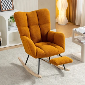 067-Teddy Fabric Leisure Rocking Chair With Adjustable Footstool,Nursery Rocking Chair, High Backrest, Storage Pocket On The Right Side,The Base Rocker Is Solid Wood And Metal,Caramel 067-Teddy Fabric Leisure Rocking Chair With Adjustable Footstool,Nursery Rocking Chair, High Backrest, Storage Pocket On The Right Side,The Base Rocker Is Solid Wood And Metal,Caramel