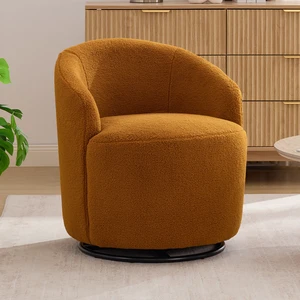 012C-Teddy Fabric Small Swivel Accent Chair, Comfy Barrel Leisure Armchair with Curved Backrest, Upholstered Reading Chair with Black Round Base, Caramel 012C-Teddy Fabric Small Swivel Accent Chair, Comfy Barrel Leisure Armchair with Curved Backrest, Upholstered Reading Chair with Black Round Base, Caramel