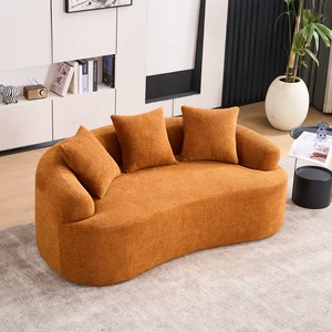 Old Sku: W2231P261292 LY-025S Curved Loveseat Orange Full Compression Sponge Sofa, 30D Chenille No-Assembly Compact Sofa for Small Spaces & Apartments, 65"L, 300 lbs, 3 Pillows